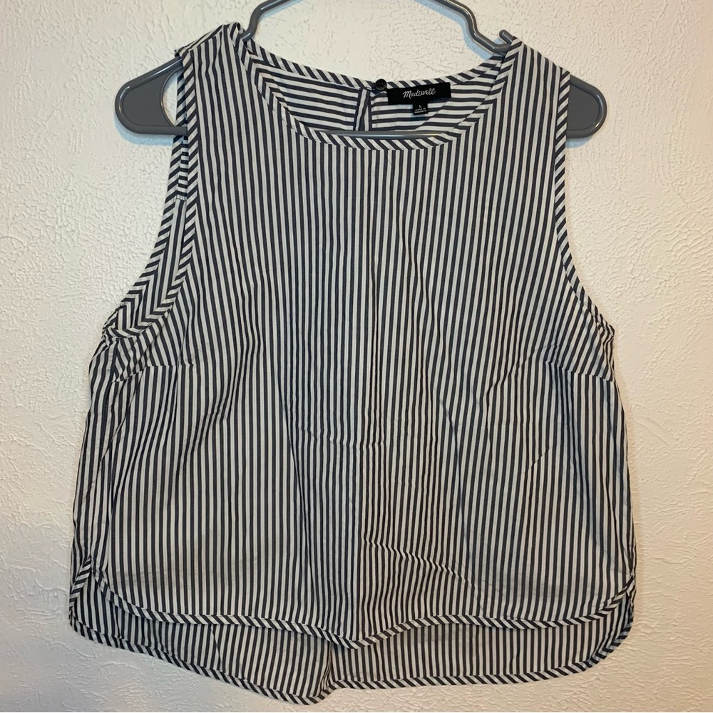EUC MADEWELL Sleeveless Shirt Gray & White Striped Large